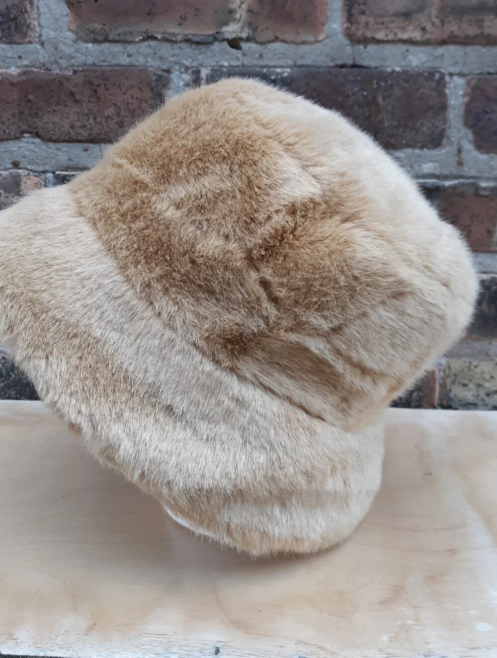 Plush Honey Beige Faux Fur Cossack Cloche Hat Winter Bucket Cap Quilted Liner